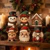 Decorative Christmas Scene Set 6Pcs Wooden Tabletop Signs, Xmas Sign Decor, Santa Winter Holiday Home Accents Snowman Reindeer Gingerbread House