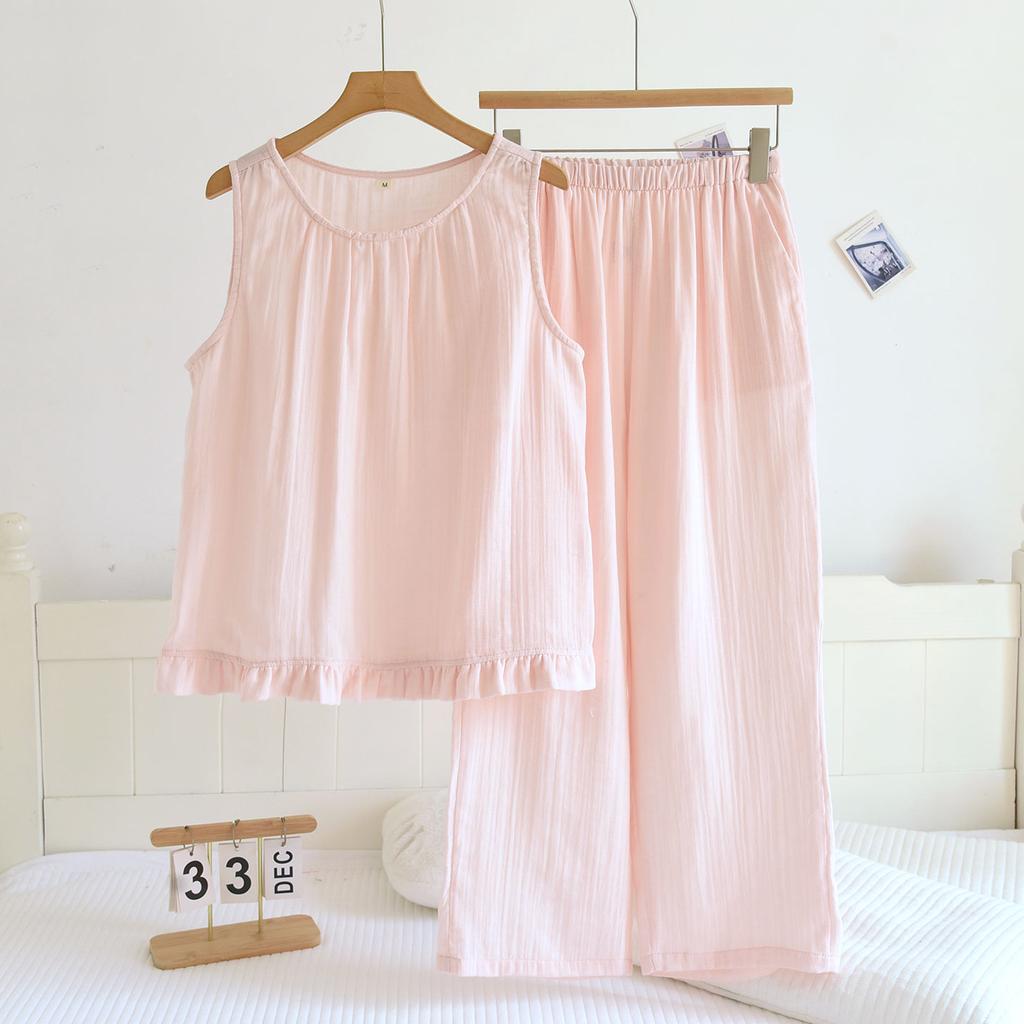 Pure Cotton Double-layer Yarn Pajamas Women's Summer Thin Vest Shorts Sweet Girl Style Can Be Worn Outside Loungewear Two-piece Set