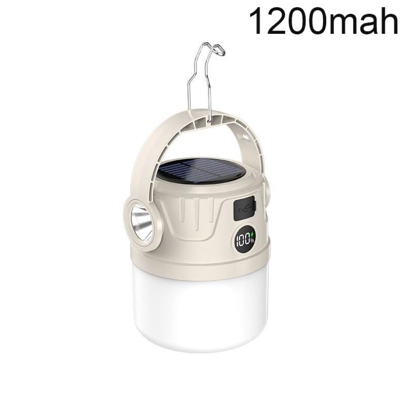 Long Endurance Camping Light Solar Powered Supports Type-C Charging Digital Display Outdoor Tent Light Emergency Light Hook