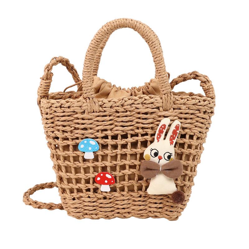 Stroh kleine Tasche lässige Schulter Umhängetasche Damen gewebte Bucket Bag Cartoon niedliche Gemüsekorb Handtasche