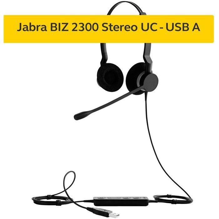 Micro-casque Jabra BIZ 2300 USB UC Duo - Noir - Perche Télescopique - Stéreo - Sur-oreille