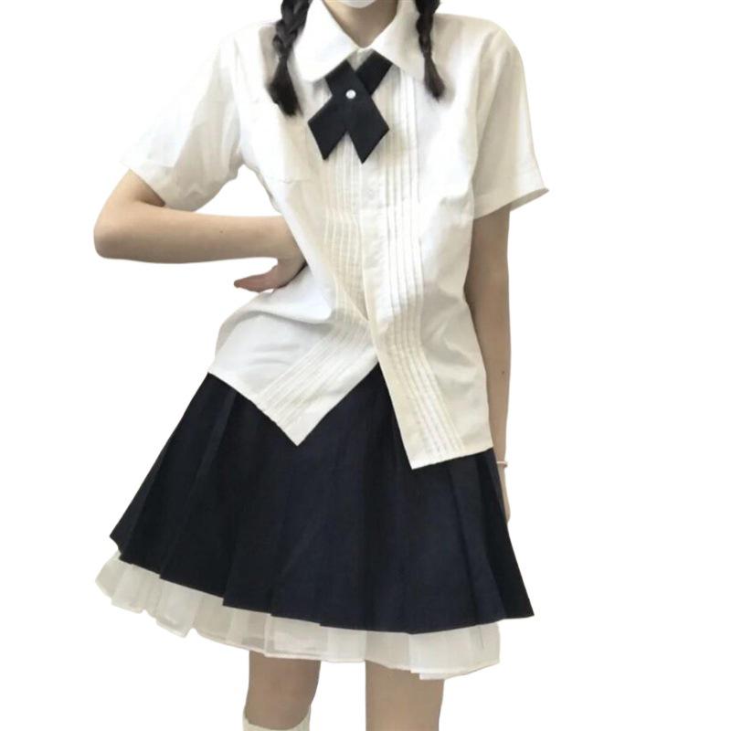 Damen Kurzarmhemd im Academy-Stil - Original JK Uniform, Schulabschluss, Vielseitiges Milchweiß