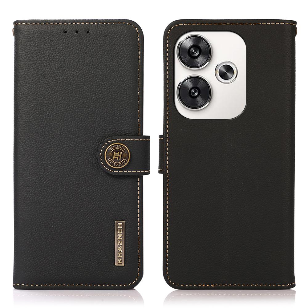 

For Xiaomi Poco F6 5G/Redmi Turbo 3 5G Case Genuine Cow Leather Wallet Cover Black