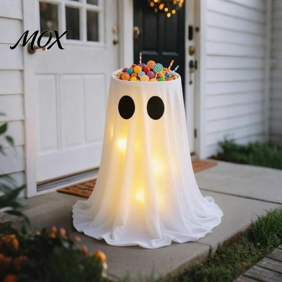 Halloween Treat Holder Ghost Candy Bowl, Adjustable Height Large Holder, Trick or Spooky Outdoor Decorations Standing Storage Dish for Porch