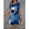 Women's Summer Short Seeved Round Neck Casual Mini Dress Vintage 3D Imitation Denim Printed Dress Elegant Women's Dress Vestidos