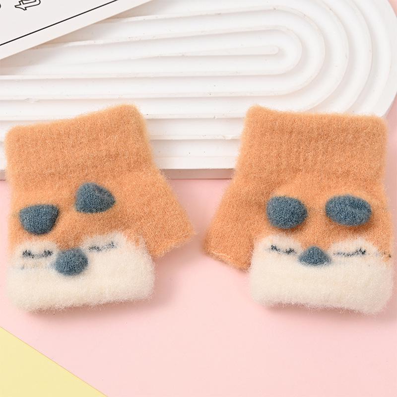 0-3 Toddlers' Cartoon Knit Gloves: Warm, Five-Finger, Anti-Scratch for Autumn/Winter