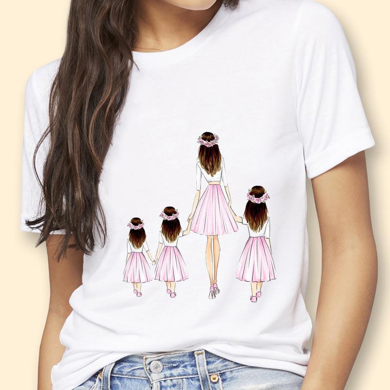 Mothers Day Theme Cute Cartoon Trend ShortSleeved Womens TShirt Polyester Fabric Simple AGeneration Style