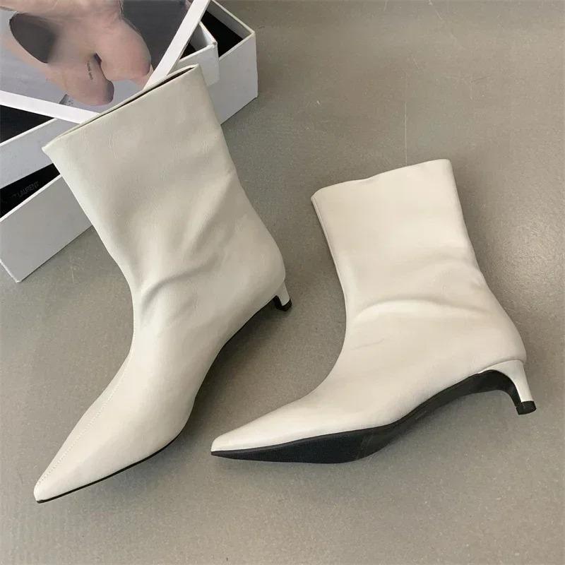 

Модная женская обувь Новая модная обувь с острым носком Ботильоны Свадебная обувь для женщин Зима Осень Стройные короткие женские туфли Ботинес Мухер 35 белый