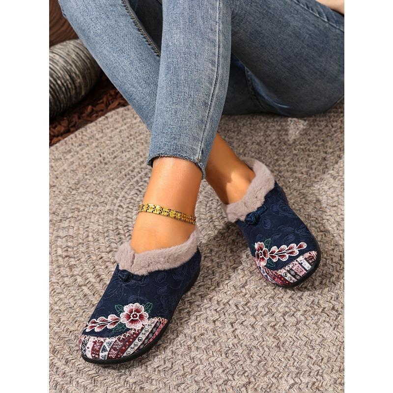 Shoes, Cotton Shoes, Embroidered Bags, Heels, Middle-aged and Elderly Woolen Shoes, Warm Ethnic Style, Comfortable Soft-soled Mother Cotton Shoes