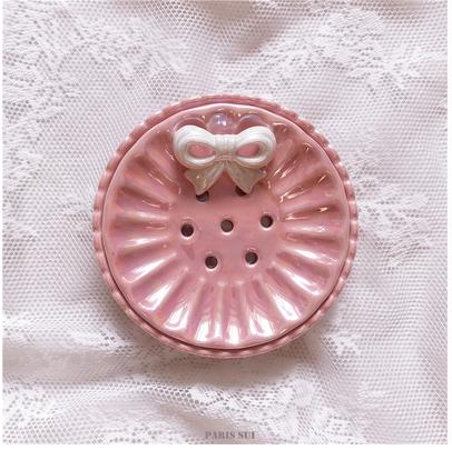 Girl Wind Ceramics White Bow Bathroom Five-piece Suit Toiletries Bathroom Kit Accessories Mouthwash Cup Lotion Bottle Soap Dish