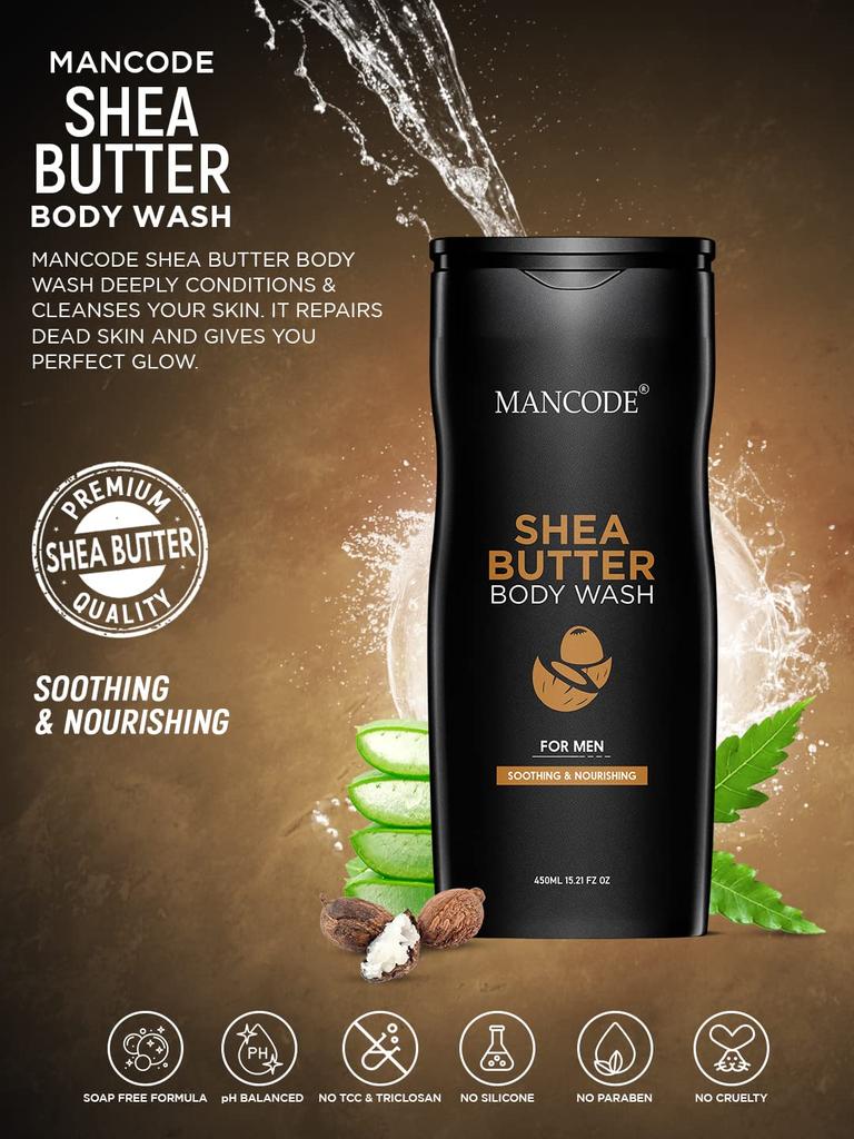 MAN CODE Sheabutter Body Wash For Men 450Ml | For Body, Face With Shea Butter And Natural Oils Extract | Oil Control | Odor Protection | 450 Ml S