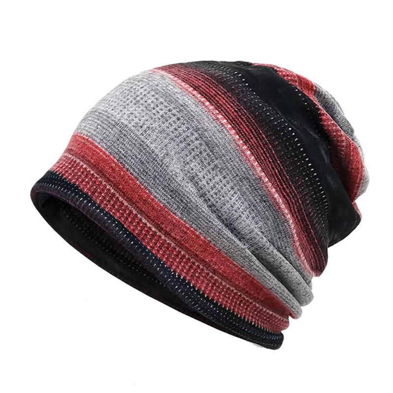 Autumn and Winter Striped Toe Cap Pile Cap for Men and Women, Windproof and Warm, Brimless Cap for Outdoor Use