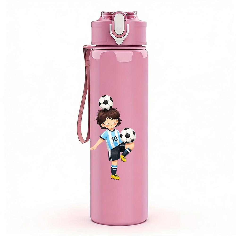 1PC Two Boys Play Soccer Sport Print 750ml Color Plastic Sports Water Bottle Leakproof Flip Straw Lid Suitable for Sports Office Home Use