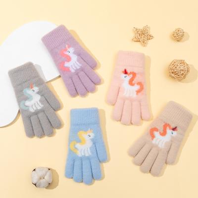 Cartoon Unicorn Baby Warm Winter Children's Gloves Cute Finger Half Finger Flip Cover Boys Girls Mittens Gloves 5-10Years Old