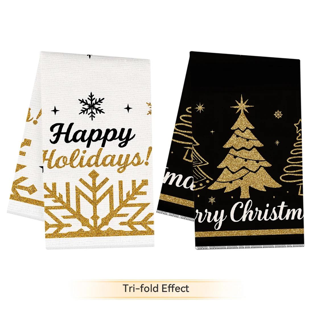 

2/4/6pcs set Kitchen Towels black gold Christmas tree elk Hand Towels Christmas Decorations for Home Noel Dish Towels Gifts 40x60cm