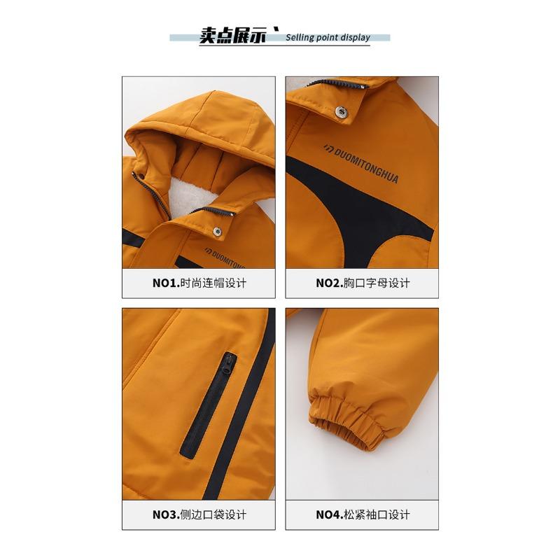 Boys Thickened Fleece Padded Winter Jacket Big Kids Warm Padded Children Outerwear Coat