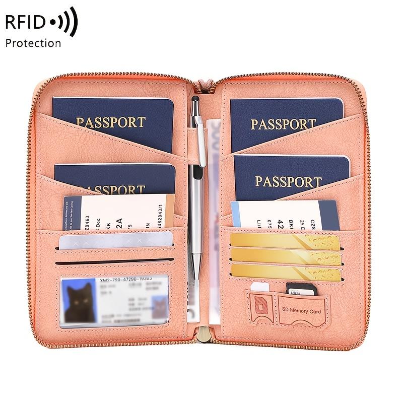 Rfid Shielded Multi Function Passport Holder Vertical Card Wallet Travel Organizer For Cash Cards Id Document Daily Outdoor Use