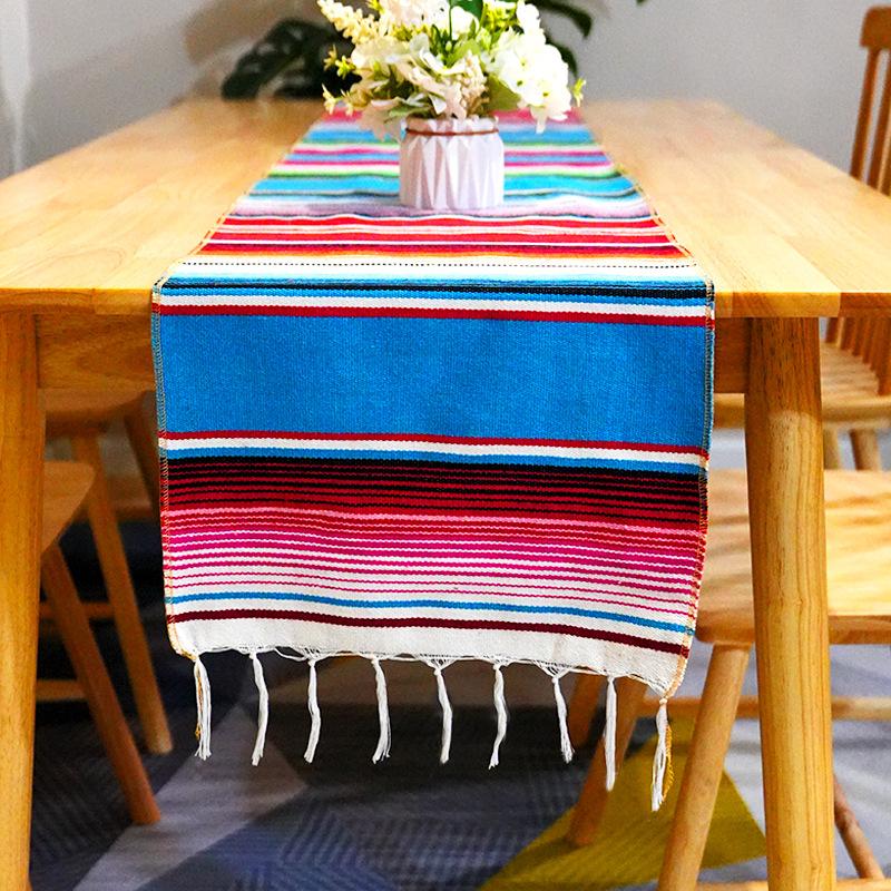 Mexican table flag blanket party tablecloth woven tablecloth fringed blanket Mexican tablecloth striped blanket