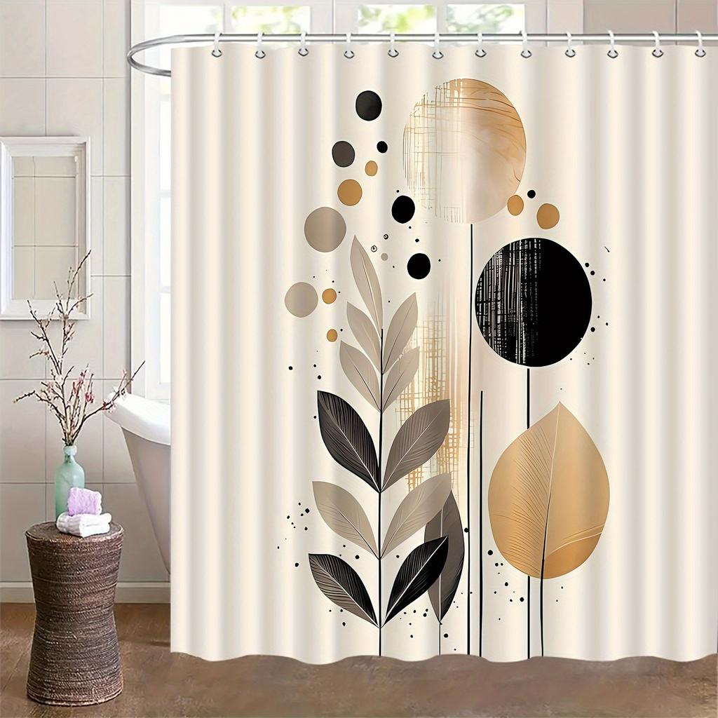 1 pièce Rideau de douche imprimé motif feuille d'art, Convient pour la décoration de salle de bain à la maison, Avec rideau de fenêtre de baignoire en tissu polyester