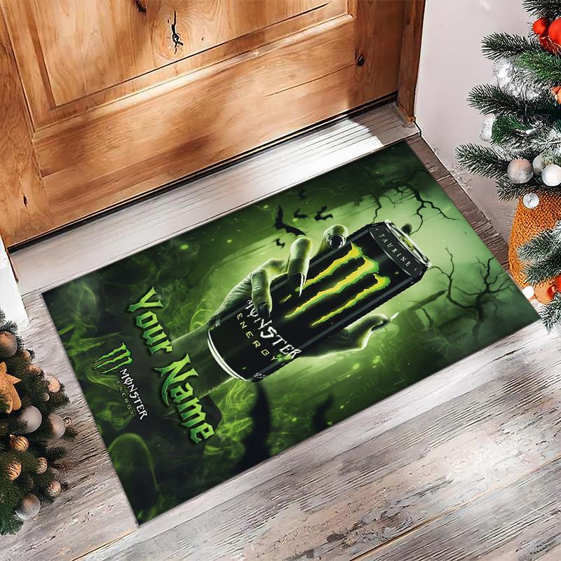 Tappeto Monster Energy Crystal Velvet, Tappetino Antiscivolo Personalizzato con Nome Testo per Arredamento Casa Regalo