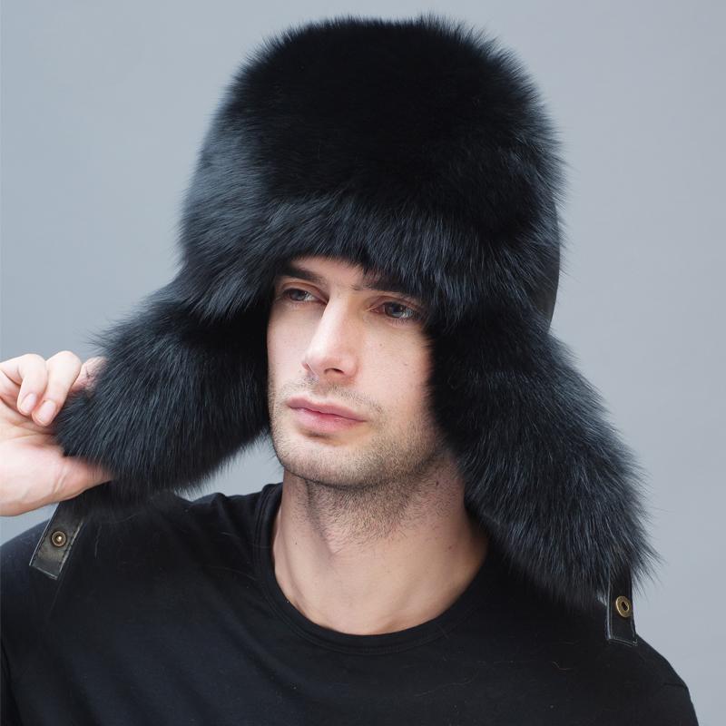 

зимние мужские шапки из натурального меха лисы, русская мода, меховая шапка из чернобурки, защищает уши, теплая, высококачественная шапка-бомбер