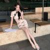 2026 Retro Young Style Girls' Slimming Floral Cheongsam Dress - Trendy Waist-Cinching Short Summer Chinese Style