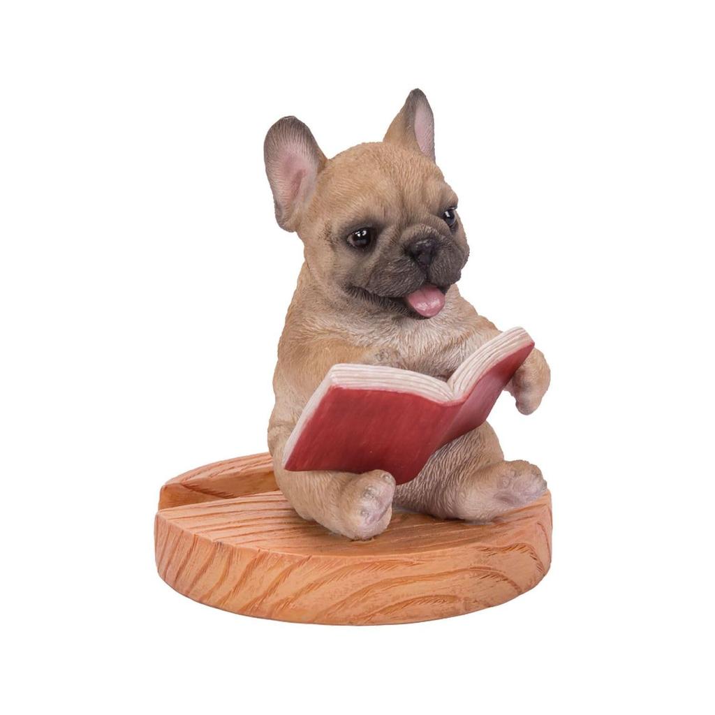 Ubia French Bulldog Reading a Book Smartphone x x 9 Doll Animal Garden H22351 Stand, 8.5 7.5 cm, Figurine, Ornament, Decor, Dog,