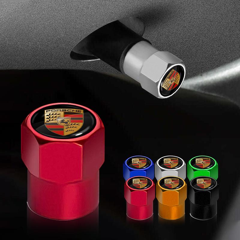 4pcs Automobile Tire Metal Valve Cover Anti-leakage Cover For Porsche 911 Cayenne Panamera Macan Boxster Carrera-GT 928 944 918-Spyder 968