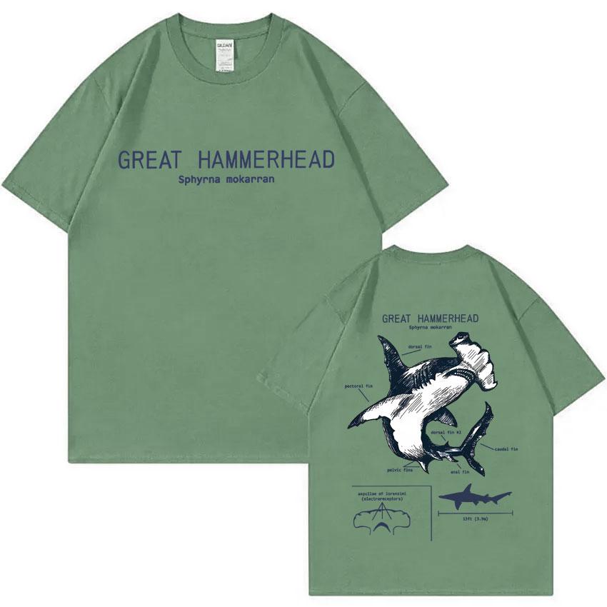 

Marine Animals Great Hammerhead Anatomy Graphic Tshirt Unisex Women Casual Vintage Cotton Tshirts Unisexs Oversized Short Sleeve 4XL