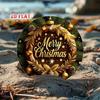 Golden Metal Christmas Wreath Rustic Wall Decor Holiday Sign Indoor Outdoor Hanging Home Door For Xmas Party
