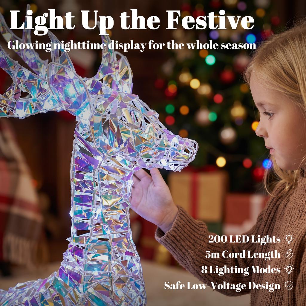 3-Piece Lighted Reindeer Family Set, Iridescent Christmas Decor
