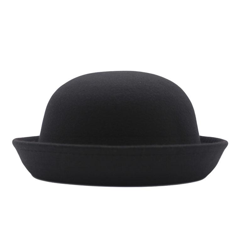 Outdoors Adult Children Flat-top Fedora Pure Color  Imitation Wool Jazz Hat Wide Brim L .adies ElegantRound Hat Bowler Hat