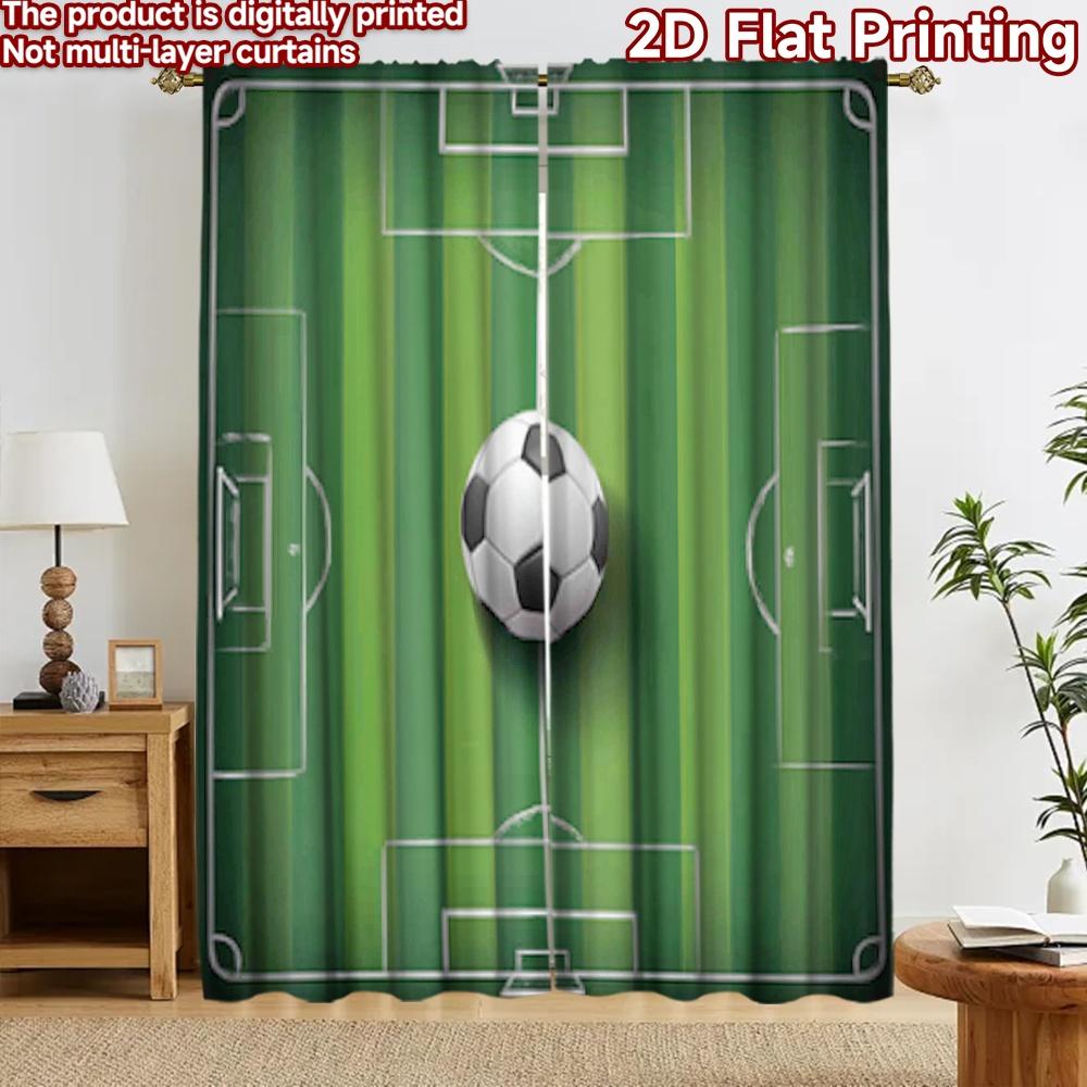 Imprimare plată 2D 2 buc Perdea Petrecere Perdea Minge de Fotbal pe Teren Draperii din Poliester Imprimare Digitală Decor Festiv pentru Perete pentru Interior