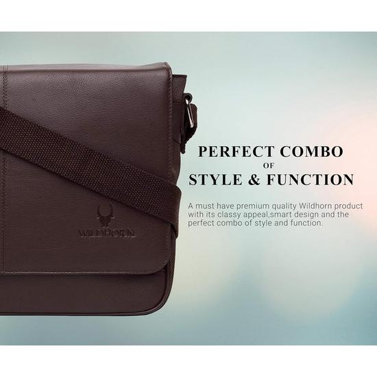 WildHorn Genuine Leather Messenger Bag for Men – Office Bag with Padded Laptop Compartment (Fits up to 13.5” Laptops) – 1-Year Warranty