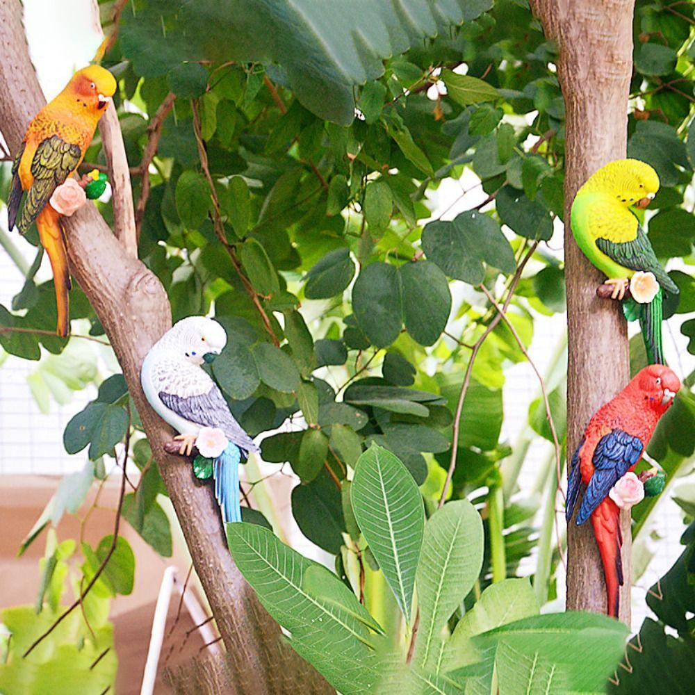 Simulated Animal Sculpture Wall Mounted Bird Figurines Budgerigar Parrot Statue  Flowerpot