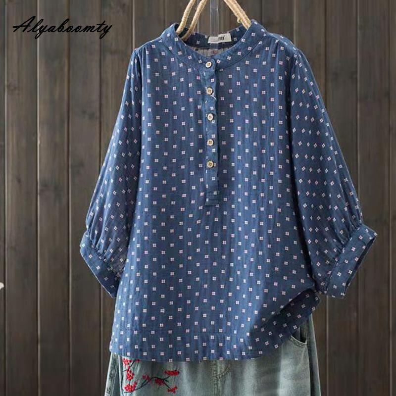 7 Colors Spring Summer Women Casual Blouse Stand Collar Pink Orange Yellow Blue Baggy Shirt Cotton Loose Ladies' Basic Blouse