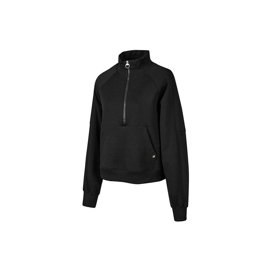 Skechers Solid Color Half-Zip Stand Collar Loose Knit Casual Sports Sweatshirt Women sweatshirt Carbon-Black P124W005-0018