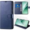 Case + 2 Tempered Glasses for Xiaomi 15 Pro, Flip Case Soft Synthetic Leather Shockproof Anti-Scratch - Navy Blue