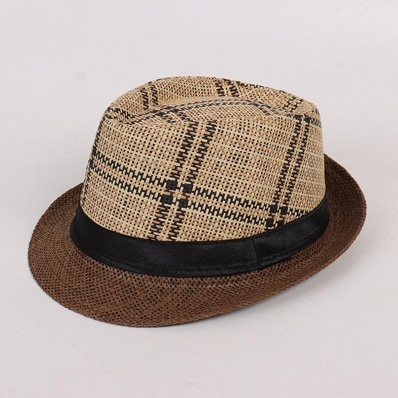 Men's Summer Visor Hat, Old Man's Hat, Plaid and Tricolor Grass Top Hat