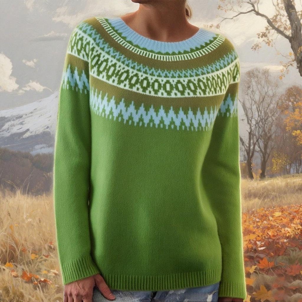 Damesweater, Rund hals, Løs pullover, Langermet strikket genser