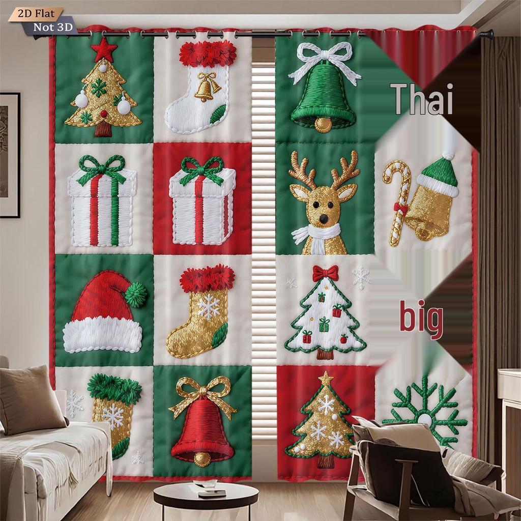 Gingerbread Man 3D Christmas Blackout Curtains - High-Precision Polyester Sun Protection