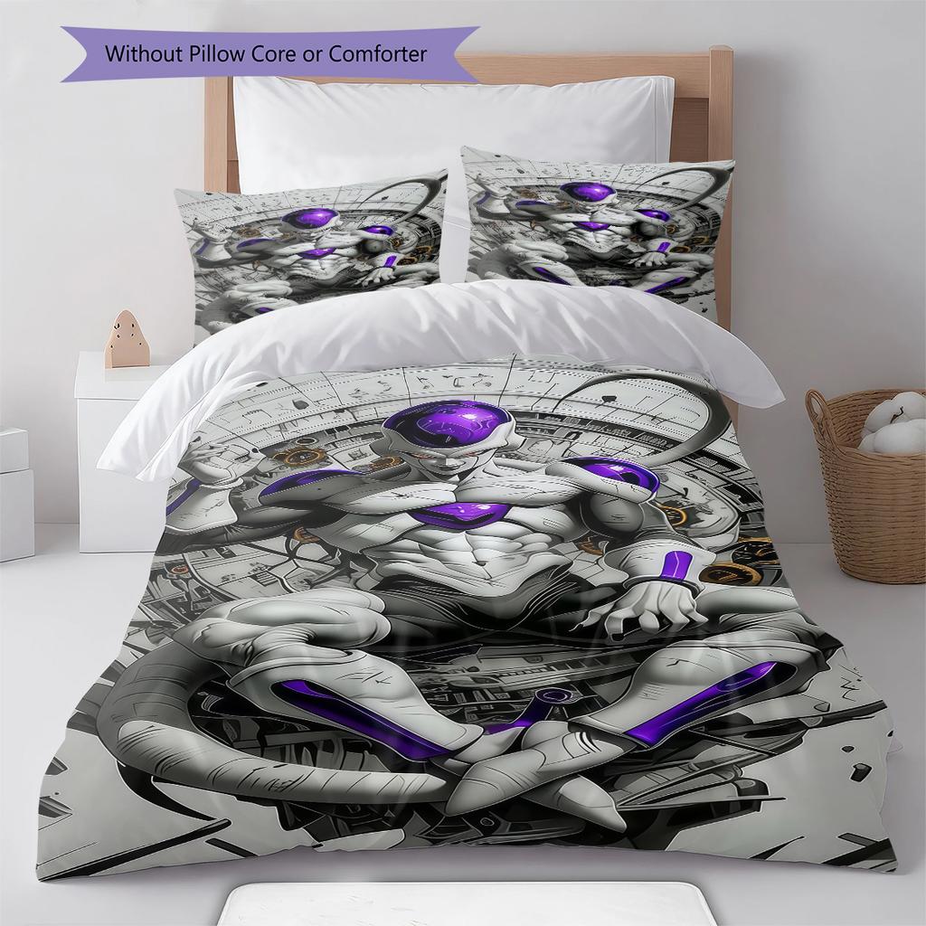 מצעים עם הדפס דרגון בול, סט שמיכה כיסוי שמיכה ציפית לציפית מתנת יום הולדת לבית (1 * כיסוי שמיכה + 2 * ציפות, ללא ליבה)