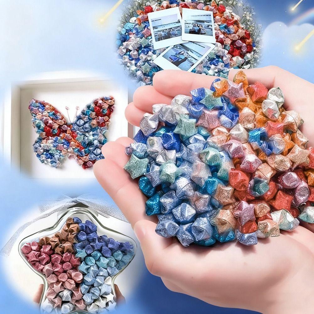 540 Sheets Colorful Star Origami Paper Cartoon Single Sided Lucky Star Origami Art Craft Best Wishes Star Paper Strip Kids Gift
