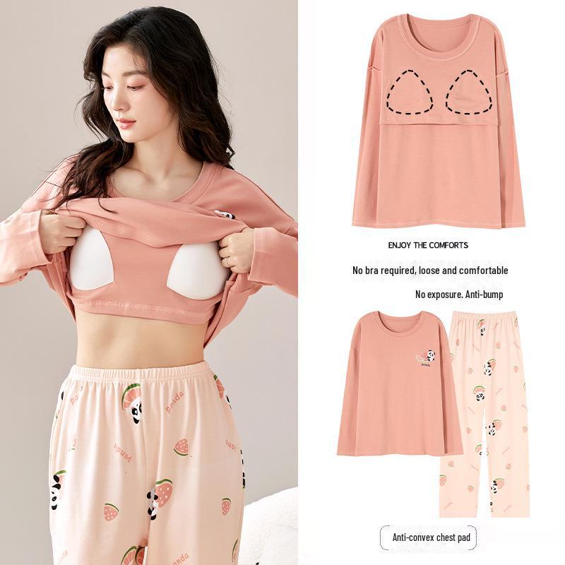 

Женская пижама с длинными рукавами и нагрудными накладками с рисунком — легкая домашняя одежда для отдыха на осень и весну XXXL [70-77.5 kg]