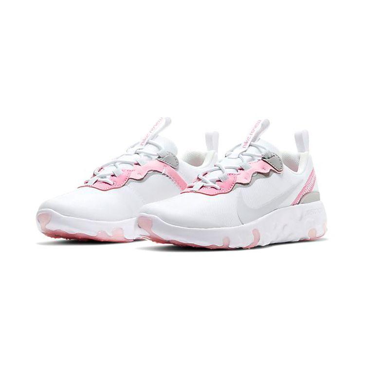 Nike React Element 55 Comfortable Sports Shock Absorption Non-Slip Low-Top Kids Running Shoes Kids Running Shoes Pink White CK4082-102