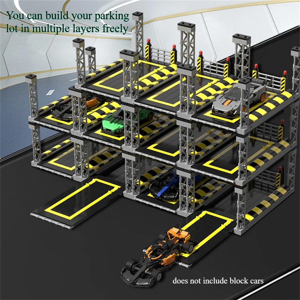 City Speed Sports Cars Garage Building Blocks MOCSupercar Racing Garage Display Stand Building Blocks Bricks Model Toys For Kids