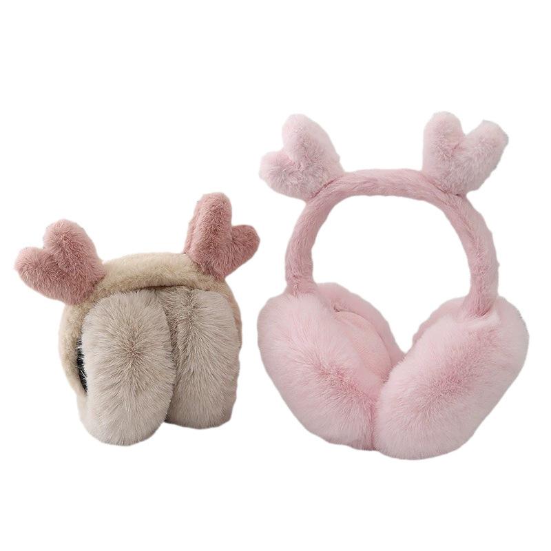 1Pc Folding Earmuffs Winter Ear Warmers Warm Windproof Cute Animal Ear Design Plush Earmuffs Faux Fur Ear Protection