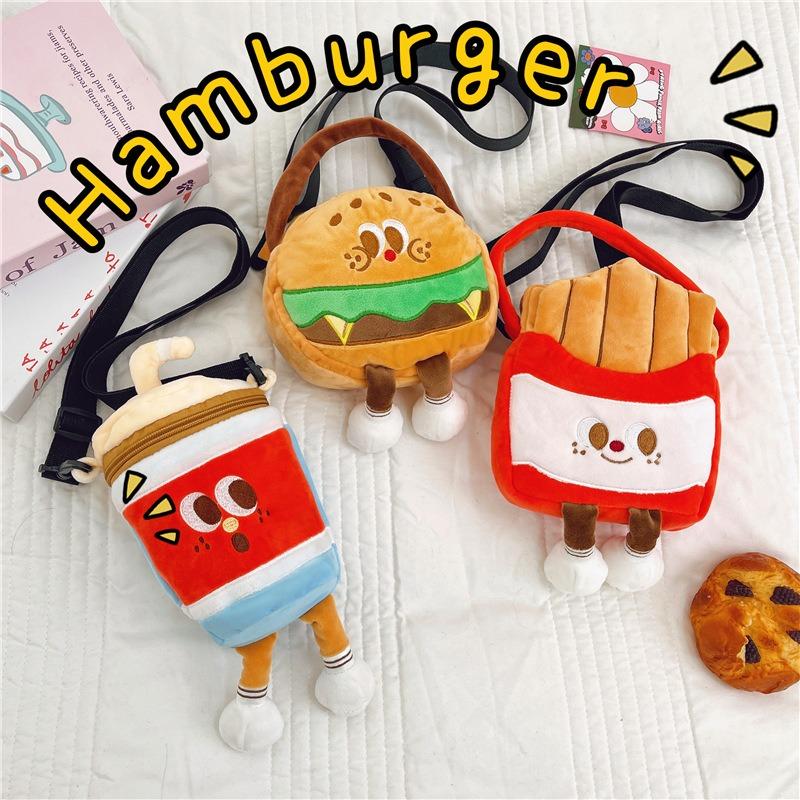New Plush Bag Cartoon JK Girl Student Cute Burger Cola Children's Shoulder Messenger Bag