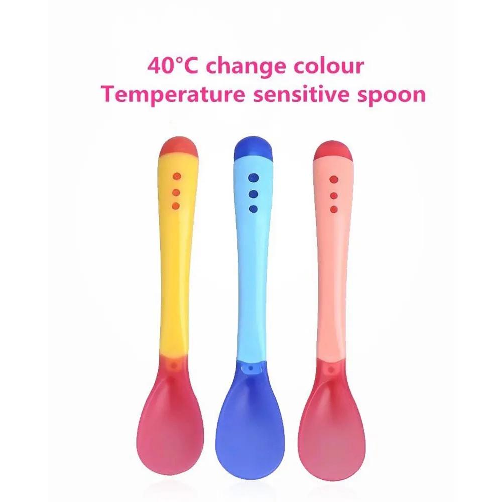 2PC Set Spoon and Fork Temperature induction spoon soft silicone Tableware Feeding Dishes Cheap Utensils Solid Feeding