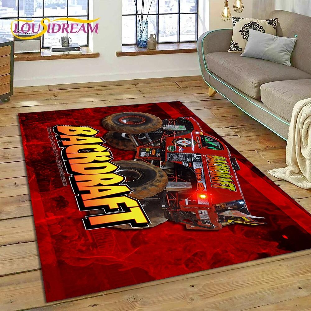 Tapete Cartoon Monster Truck Monster Jam para Sala de Estar Quarto Decoração de Casa, Tapete de Chão Antiderrapante Decoração para Sofá Capacho
